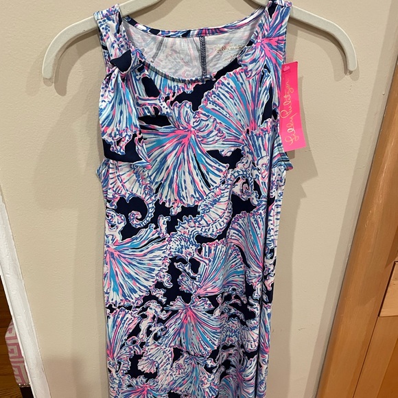 Lilly Pulitzer Dress XXS Luella Deep Sea Navy Blue Pink Shells Bells Pima Cotton - Picture 4 of 7